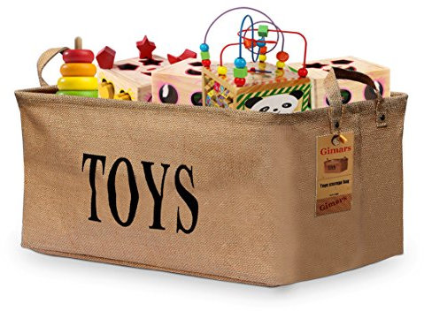 Gimars 20 Collapsible Jute Toy Storage Basket Bin Chest Organizer with Handles for Dog Toys, Baby, Kids Toys, Clothing, Children Books, Pet Toy, Living Room