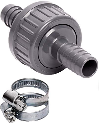 Pangaea Tech Rückschlagventil 17mm / Set mit 2 Schlauchschellen/Wasser & Luft/für Wasserpumpe, Pool- und Teichanwendungen