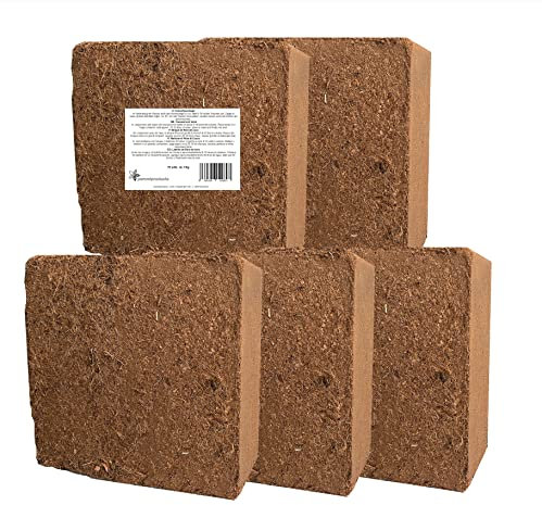 Kokosfaserziegel 5 x 70 Liter, gesamt: 350 Liter, ca. 5 kg je Ziegel, (EUR 0,16 je Liter/EUR 11,00 je Ziegel), Humusziegel, Kokosziegel, Kokoshumusziegel für Terrarien aus gepresster Kokosfaser