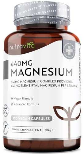 Nutravita 945mg Magnesium Complex – 180 Vegan Citrate Capsules – High Absorption, Premium Magnesium Supplements – 90 Days Supply – Made in The UK