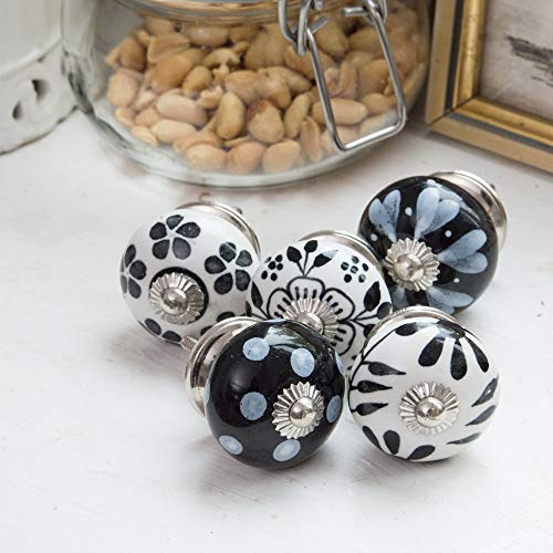 Knober 20 X Stück Möbelknöpfe Keramik schwarz weiss handbemalt Shabby-Chic Vintage