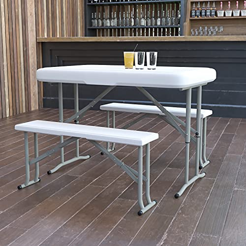BizChair 3 Piece Portable Plastic Folding Bench and Table Set