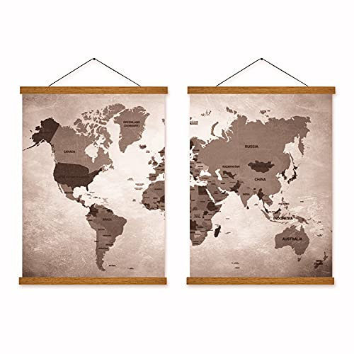 Goodsnetic Magnetic Poster Frame Hanger, Teak Wood 16inch Magnet Poster Frame for Poster Print Photo Picture Map Scroll and Artwork Wooden Frame Hanger Hanging Kit for Walls, 2 Pack
