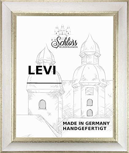 Bilderrahmen Barock Massivholz Donau 40 x 30 cm Farbe Weiß Silber mit entspiegeltem Kunstglas 1mm