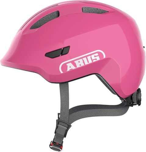 ABUS Kinderhelm Smiley 3.0 - Fahrradhelm mit tiefer Passform, kindergerechten Designs & Platz für einen Zopf - für Mädchen und Jungs - Pink Glänzend, Größe M