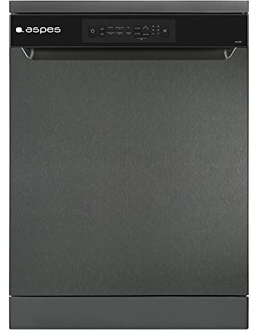 Aspes Lavavajillas 60 cm Dark Inox ALV137X. 1900W, 15 Cubiertos, 3 Bandejas, 8 Programas, Display LED manual, Función Stop&Go, Eficiencia Energética Clase D