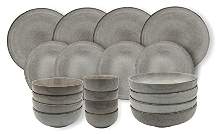 Cooks Professional 20 Piece Nordic Dinnerware Set | 4 of Each Dinner Plates, Side Plates, Cereal Bowls, Pasta Bowls & Dipping Dishes | Microwave & Dishwasher Safe Ceramic Stoneware Dinner Set | Grey