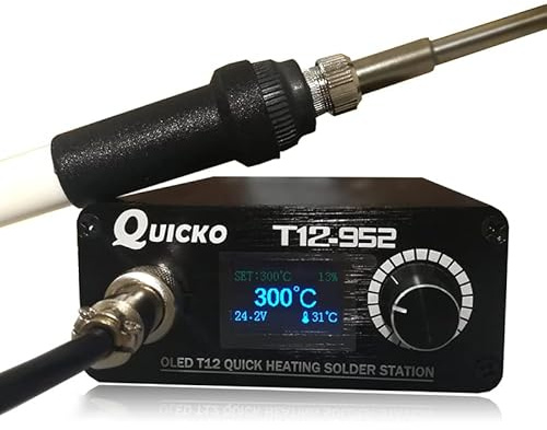 QUICKO T12 Soldering Iron Station OLED Display Temperature Controller Electronic Welding Iron Tips Handle Aluminum Alloy Case Power Equipments 110V T12-ILS JL02 KU BL BC1 Sting (SET5)