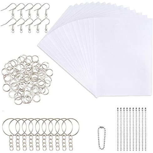 Spydge Schrumpffolien Set,schrumpffolie Set für DIY Handwerk 150 Stück Wärme Plastikblatt Kit Shrink enthalten 20 Stück Schrumpffolien Kunstdruckpapier und 130 PCS-Schlüsselanhänger-Zubehör