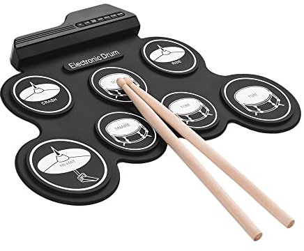 E-drum Set mit 7 Silicon Drum Pads,USB-Roll-Batterie-Set aus Silikon, kompakt, digital, 7 Pads für Batterien mit Pedal-Stäbchen