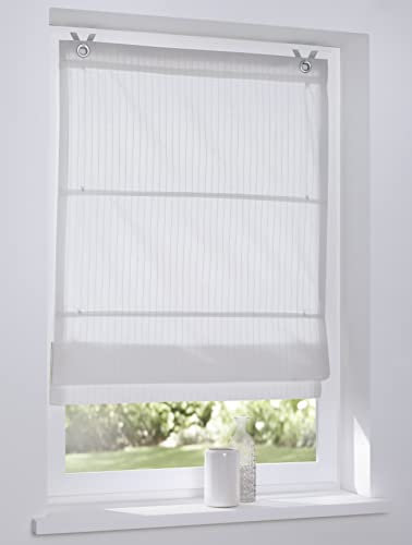 Raffrollo Ösenrollo Verlock gestreift Blickdicht Weiss Breite 45 x Höhe 140 cm