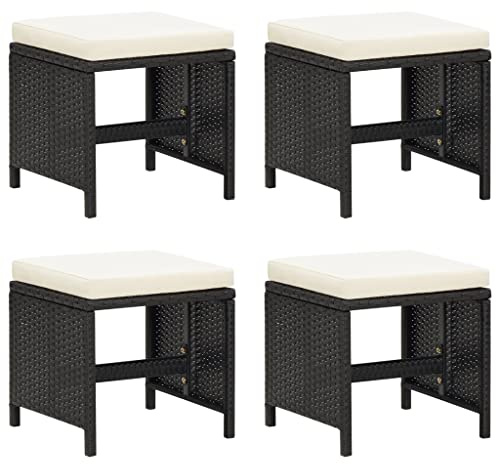 vidaXL 4X Gartenhocker mit Sitzkissen Sitzhocker Fußhocker Fußstütze Fußbank Ottomane Fußablage Gartenmöbel Hocker Poly Rattan Schwarz