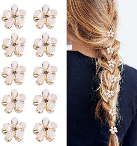 Mini-Diamant-Haarklammern, Blumen-Haarnadeln, kleine Haarspangen, Haarschmuck für Damen und Mädchen, Haarstyling-Zubehör für Fotografie, Alltag, Party, Hochzeit, Weiß, 10 Stück