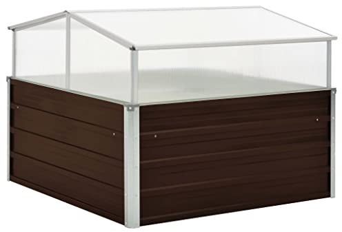 Makastle Frühbeet Gewächshaus Treibhaus Frühbeetkasten Pflanzenbeet mit Abdeckung, aus Aluminiumrahmen und Leiterplatte, Garten & Pflanzkasten-System für Garten Balkon, 100x100x85 cm Braun