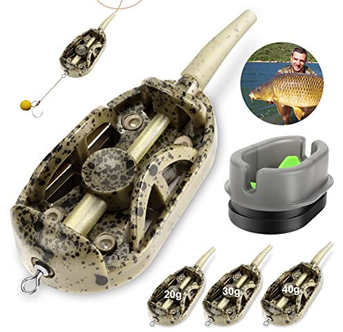 Realure Feeder Zubehör, 4 in 1 Method Feeder,Karpfen Angeln Feeder, Inline Blei Feeder Angeln mit 20g 30g 40g Gewicht Feeder für Grundangeln, Pellets Karpfenfutter, Feederrute und Karpfen Zubehör