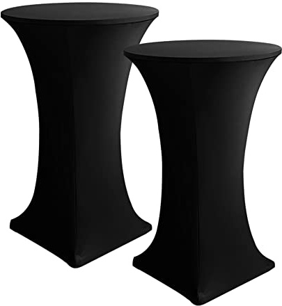 HolidayIdeas Cocktail Table Covers, 2 Pack - Fitted Stretch Spandex Square Corners Cocktail Tablecloths,High Top Table Cloths (Black, Fit for 30-32 Diameter x 43 Height Tables)