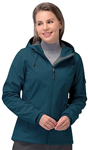 33,000ft Softshelljacke Damen Wasserdichte Fleecejacke Übergangsjacke | Leicht Regenjacke, Warme Gefüttert Jacke, Winddichte Windbreaker, Atmungsaktiv Outdoorjacke mit Kapuze zum Wandern, Laufen