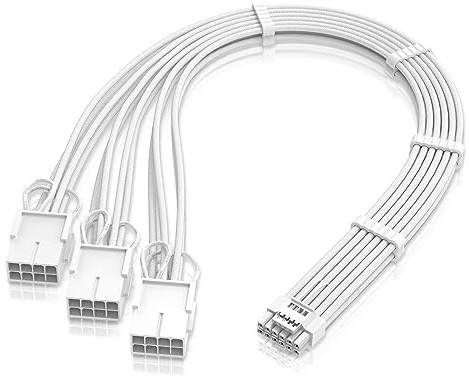 EZDIY-FAB Extension de câble d'alimentation GPU, 16 broches (12+4) 12VHPWR PCIe 5.0 mâle vers 3X PCIE 8 broches pour RTX4070ti/ 4080/ 3090Ti, avec peignes de câble pré-installés-16AWG/Blanc pur