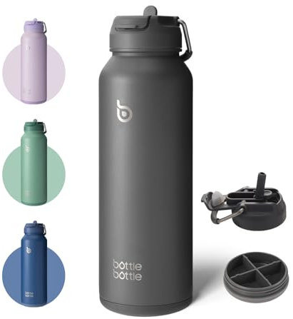 BOTTLE BOTTLE Insulated Water Bottle with Straw 1180ml(40oz) Sports Stainless Steel Water Bottles with Handle Lid Outdoors Drink Flask for Pills (gray)