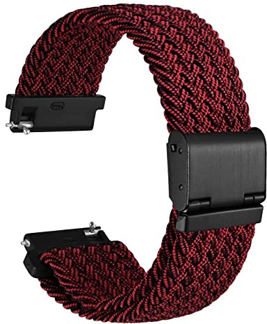 WOCCI 22mm Gewebtes Nylon Uhrenarmband für Damen und Herren, Schnellverschluss, Verstellbare Schwarze Schnalle (Rot Schwarz)