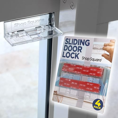 Sliding Glass Door Lock for Home Safety - 4 Pack Sliding Patio Door Locks, Child Safety Slide Window Stopper, Extra Strong Adhesive