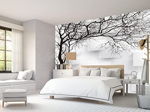 Papel Pintado Pared 3D Papel Tapiz Blanco Y Negro Rama Gran Árbol Fotomurales 3D Tv Fondo Pared Moderno Dormitorio Murales