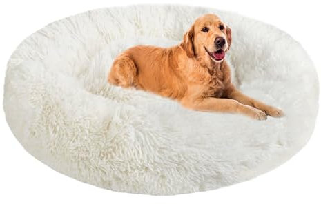 ZHULONGRUSHUI Hundebett für Mittelgroße Hunde und Große Hunde,Hundebett rund Hundekissen Hundesofa Katzenbett Donut,waschbar,Hundebett flauschig,Katzenkörbchen Warm Winter(Weiß)