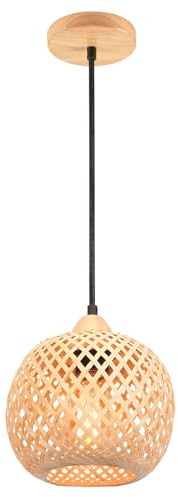LIGKIN Pendelleuchte Bambus Weben Kronleuchter Rattan Boho Style Bambus Lampenschirm Vintage Deckenlampe Dekoration Deckenleuchte für Restaurant, Wohnzimmer, Küche, Café