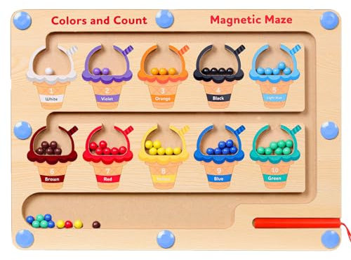 Magnetspiel Labyrinth Spielzeug ab 2 3 4 5 6 Jahre Sortierspiel lernspiele Montessori Spielzeug Geschenk für Mädchen Jungen Geburtstag, Holzspielzeug, Busy Board für Lernen Farben, Zahlen, Motorik