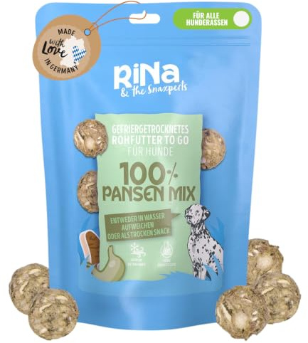 RiNa Pansen Mix Hundesnack gefriergetrocknet Blättermagen, Knorpel 110 g | Grüner Pansen und Blättermagen mit Kalbsknorpel, proteinreich, als Leckerli oder knuspriges Futtertopping, ohne Zusätze