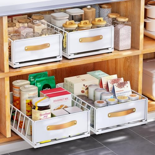 Kitstorack Cassetto Telescopico, Ripiani per Cassetti Estraibili per Armadio da Cucina, Cassetto Scorrevole Estensibile Estraibile con Maniglia (Bianco, 40 Profondità x 30 Larghezza x 16 Altezza cm)