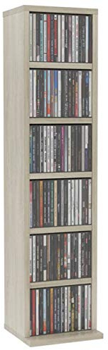 Homgoday CD-skåp med 6 öppna fack, 21 x 20 x 88 cm, CD- och DVD-förvaringsskåp, CD- och DVD-hylla för vardagsrum, sovrum, kontor