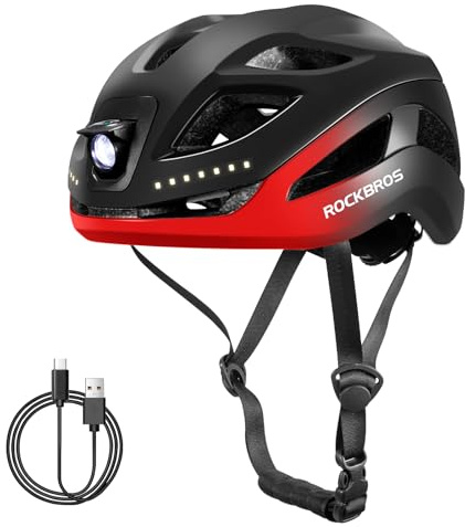 ROCKBROS Fahrradhelm mit Licht, MTB Helm Herren Damen mit USB 1800 mAh Atmungsaktiv 58-60 cm