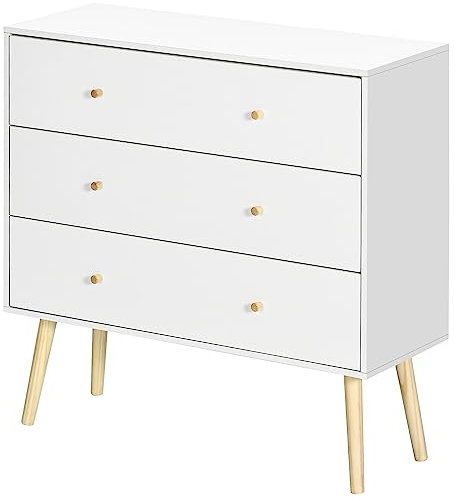 HOMCOM Cómoda con 3 Cajones Sinfonier para Dormitorio con Patas de Madera Diseño Antivuelco Carga 70 kg Cajonera para Salón Oficina 80x30x80 cm Blanco