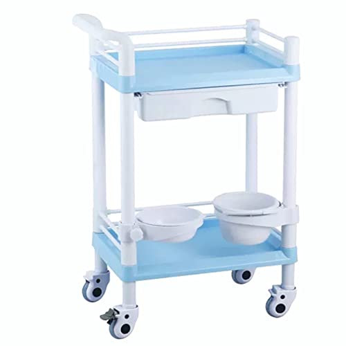 Utility Cart Organizer Service Cart 2-Tier Tool Cart with 360°Rotate Wheels, Heavy Duty Commercial Utility Trolley for Hospital/Dental Clinic/Beauty, Large Blue Organizer Rack (No Drawers 75x52x84cm)