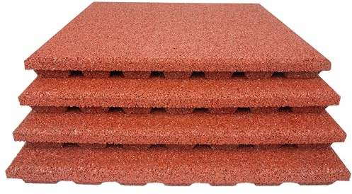 TOPRUBBER 4x Fallschutzplatten 50x50x4 cm Rot Gummiplatten Spielplatzmatten