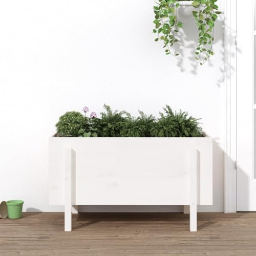 Chaduof Hochbeet Weiß 101x50x57 cm Massivholz Kiefer, Palettenrahmen, Hochteich, Gemüsebeet, Kräuterregal Balkon, Blumenbeet, Kräuterspirale, Tomatenbeet, Pflanzhochbeet - 825213