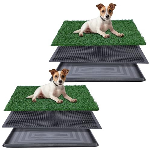Kunstrasen für Hunde-Töpfchen, 50,8 x 63,5 cm, Starke Saugfähigkeit, Hundegras-Pad mit Tablett, Hundetöpfchentrainingspad, Hundetoilette mit Gras (50,8 x 63,5 cm x 2)
