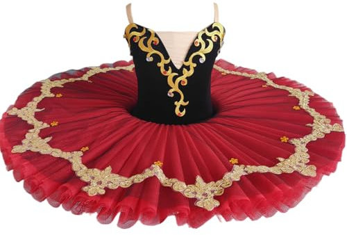 BEDEUU Vestito tutù da Balletto Professionale per Ragazze, Vestito da Balletto Rosso per Ragazze, Costume da Ballo per Bambini, Dancewear con Gonna da Ballerina in Tulle,Rosso,130