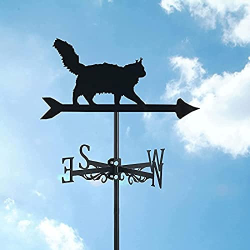 Katzenornament, Wetterfahne aus Metall, Wetterhahn, Windrichtungsanzeige, Wetterfahne aus Edelstahl, niedliche Katzenform, Dachgartendekoration, für Bauernhof im Freien, Katze~d,normal
