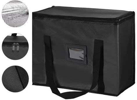 Bolsa isotérmica grande con cremallera, reutilizable, mantiene alimentos calientes o fríos, para Instacart y transporte de alimentos, Negro, Bolsillo