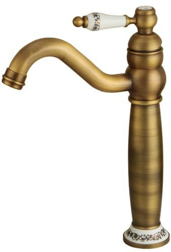 Badezimmerarmatur Einhand-Badewannenarmatur 360° schwenkbar Einloch-Waschtischarmatur Eitelkeit Vessl Hoher Wasserhahn Kommerzielle Messing Schüssel WC Mixer Hahn, Antikes Messing
