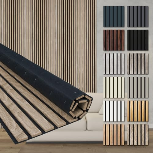 HEXIM Akustikpaneele 278x60cm Holz Comfort - flexible Holzpaneele Platten Lamellenwand flexibel MDF Wandpaneele TV Wandverkleidung Holzwand Deko braun (1.67m² Sonoma Oak)