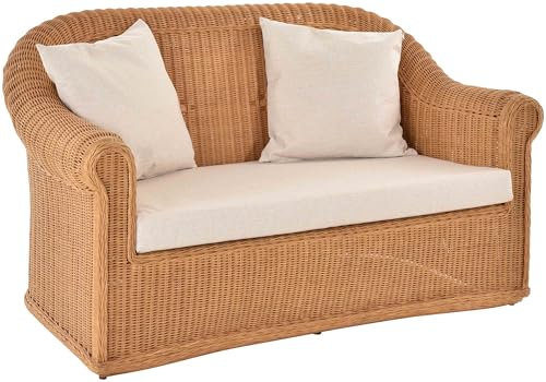 Krines Home Exklusives Wohnzimmersofa Mons aus echtem Rattan Wintergarten Sofa mit Polster Rattanmöbel (Honig, Zweisitzer)