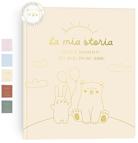 HuBorns - Babyalbum Mein Erstes Jahr bis 5 Jahre Mädchen und Jungen | Zum Einkleben von Fotos und Schreiben, 50+ Seiten und Stickern, Fotoalbum, Erinnerungsbuch, Ideal als Geschenke zur Geburt