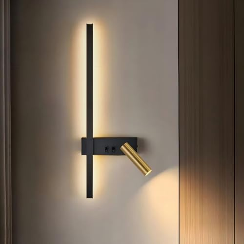 Applique murale chevet Intérieure, LED liseuse lampe murale avec interrupteur 350° Réglable 3 couleurs de lumière applique murale Noir Aluminium pour Chambre Salon salle d'étude Gauche