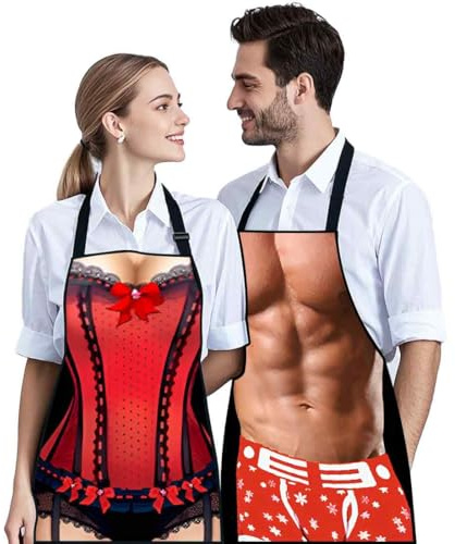 ZKGYUS 2 Stück Sexy Herren Frauen Schürze, Grillschürze für Männer und Frauen lustig