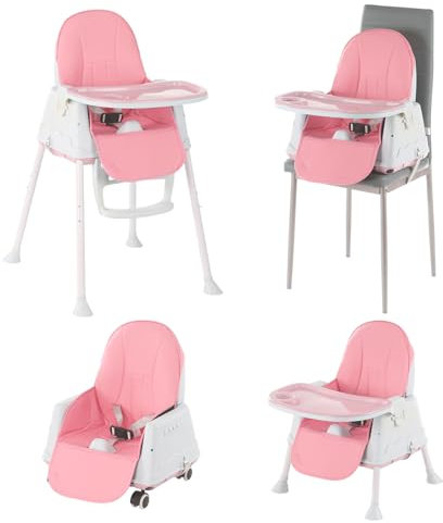 Verstellbarer 3-in-1-Babyhochstuhl, hoher Fütterungssitz für Kleinkinder, Tischstuhl für Kleinkinder, Rosa.