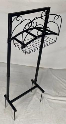 Kingson Supporto portatile per tubo da giardino con cestino, supporto autoportante in acciaio resistente, contiene tubo da 150 m, finitura verniciata a polvere nera, design rimovibile e salvaspazio