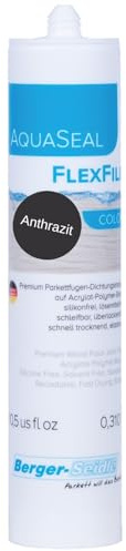Berger-Seidle AquaSeal FlexFill Color - Sellador de color para parqué a base de agua, sin disolventes ni silicona (antracita/gris oscuro, 310 ml)